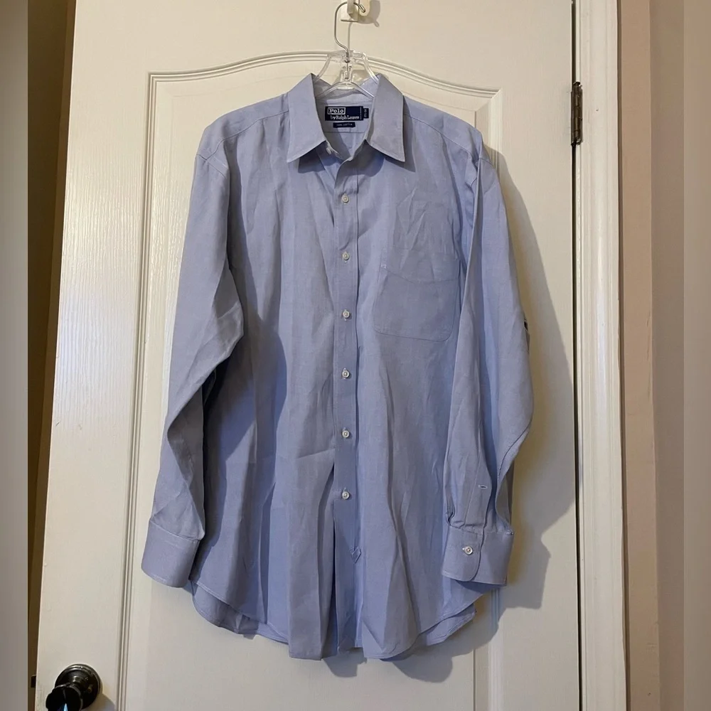 Polo Ralph Lauren Knit Dress Shirt Men's Long Sleeve Blue Shirt 17.5 34 Career